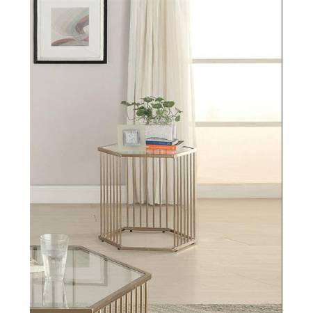 Oaklie Champagne Tempered Glass Metal End Table